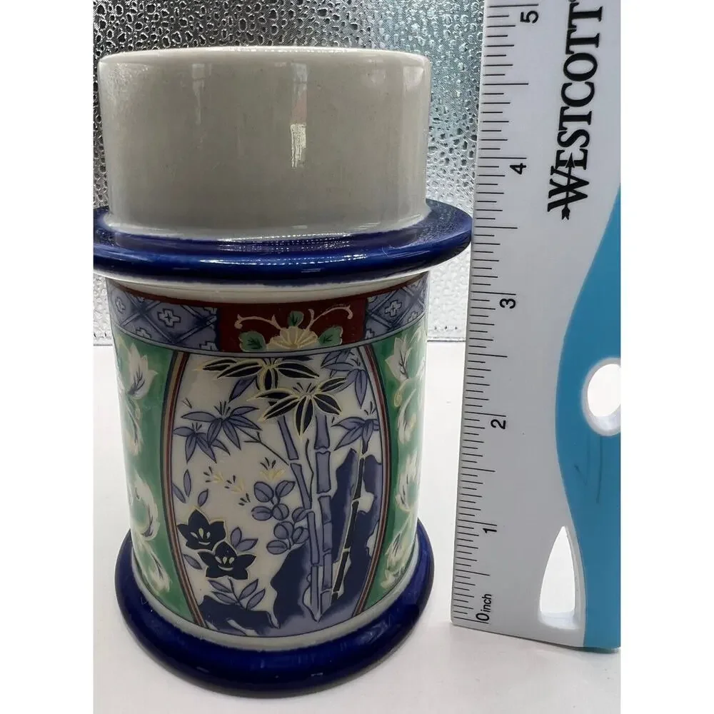 Vintage CCCC JAPAN Cobalt Blue Ceramic Hand Painted Candle Stick Holder